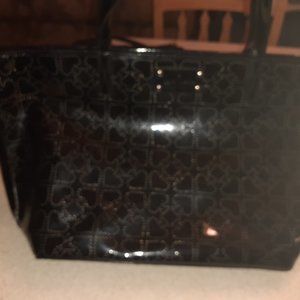 Kate Spade Large Tote Black Patent Leather Perforated Hearts